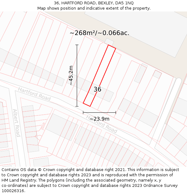 36, HARTFORD ROAD, BEXLEY, DA5 1NQ: Plot and title map