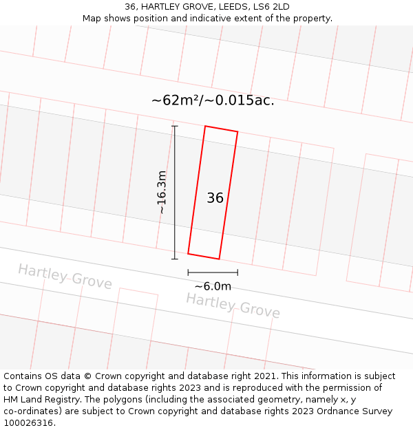 36, HARTLEY GROVE, LEEDS, LS6 2LD: Plot and title map