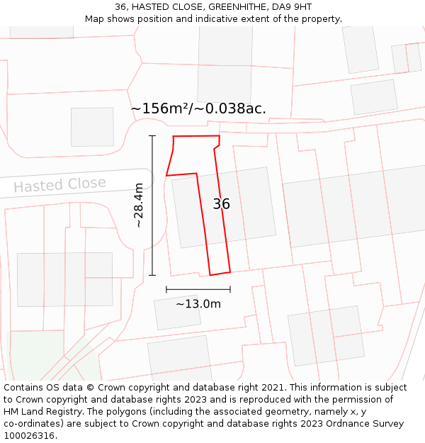 36, HASTED CLOSE, GREENHITHE, DA9 9HT: Plot and title map