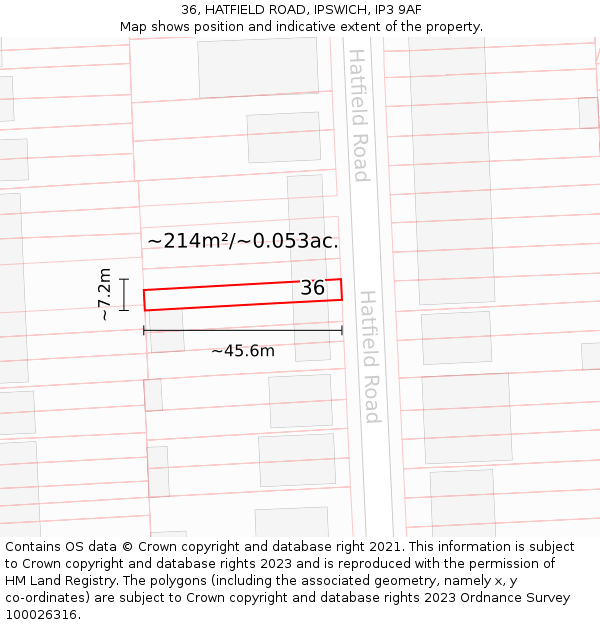36, HATFIELD ROAD, IPSWICH, IP3 9AF: Plot and title map