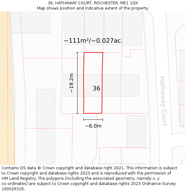 36, HATHAWAY COURT, ROCHESTER, ME1 1QX: Plot and title map