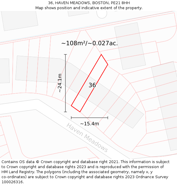 36, HAVEN MEADOWS, BOSTON, PE21 8HH: Plot and title map