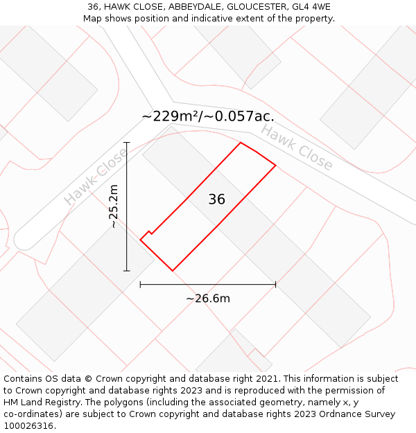 36, HAWK CLOSE, ABBEYDALE, GLOUCESTER, GL4 4WE: Plot and title map