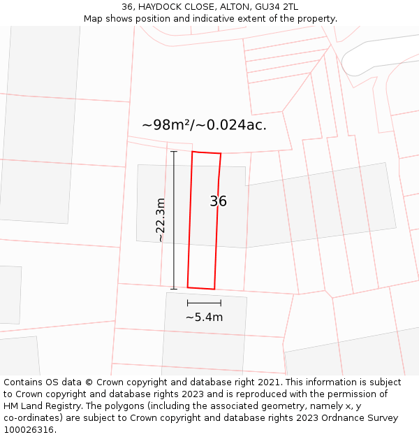36, HAYDOCK CLOSE, ALTON, GU34 2TL: Plot and title map