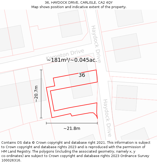 36, HAYDOCK DRIVE, CARLISLE, CA2 4QY: Plot and title map
