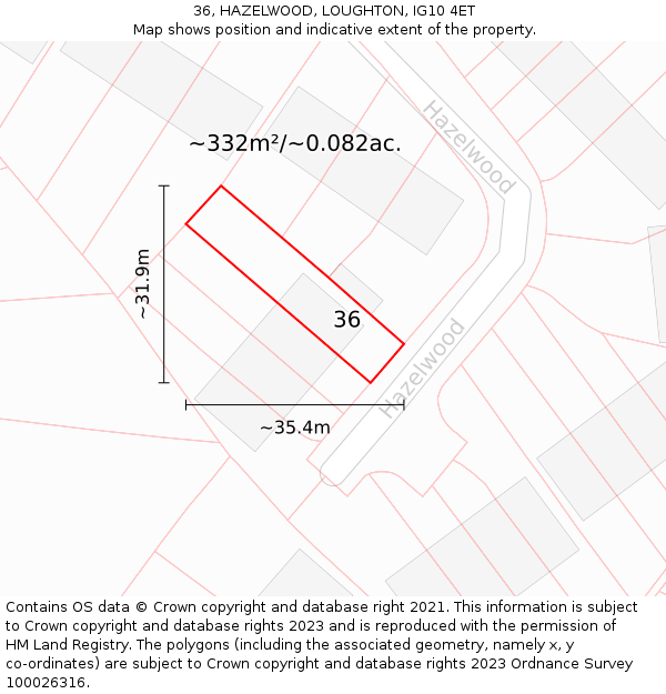 36, HAZELWOOD, LOUGHTON, IG10 4ET: Plot and title map