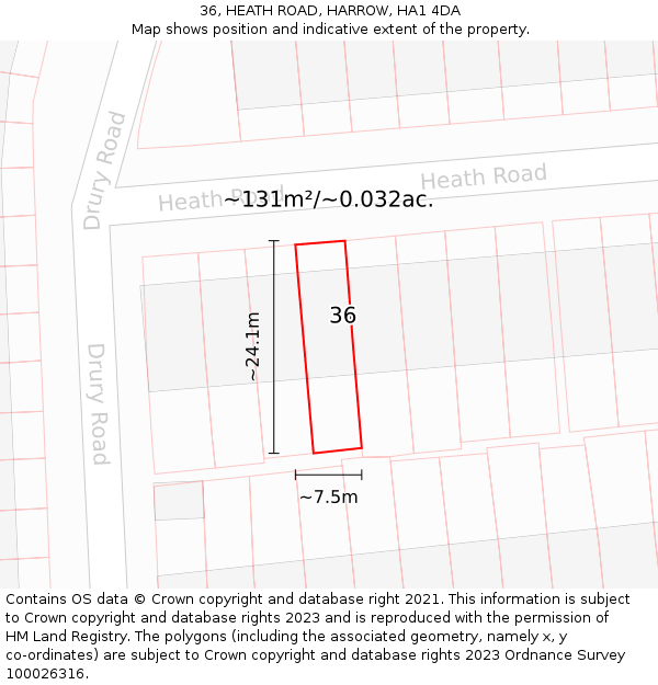 36, HEATH ROAD, HARROW, HA1 4DA: Plot and title map