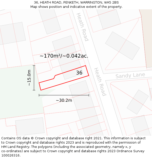 36, HEATH ROAD, PENKETH, WARRINGTON, WA5 2BS: Plot and title map