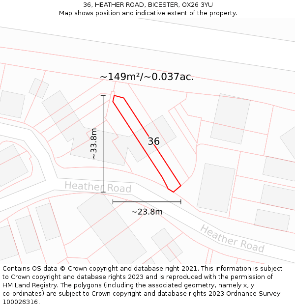 36, HEATHER ROAD, BICESTER, OX26 3YU: Plot and title map