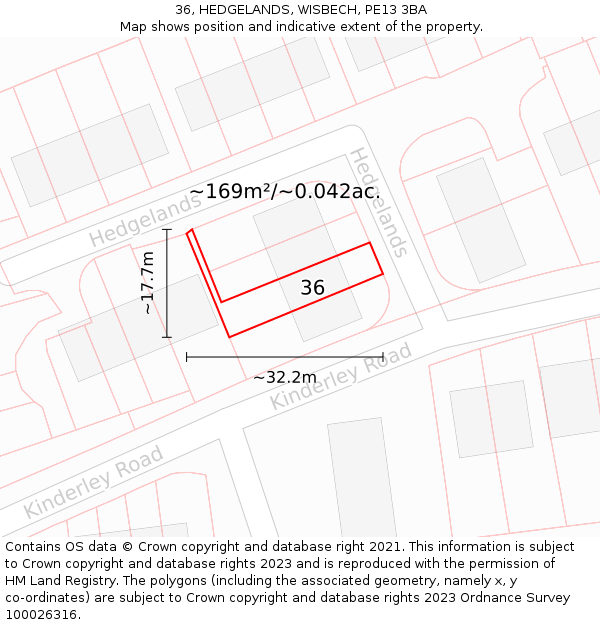 36, HEDGELANDS, WISBECH, PE13 3BA: Plot and title map