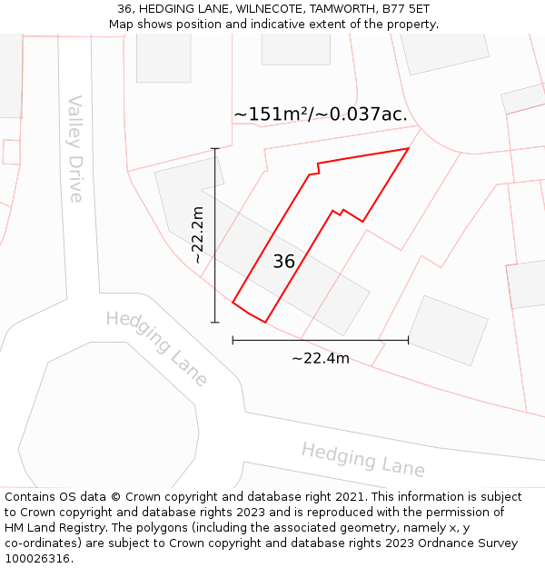 36, HEDGING LANE, WILNECOTE, TAMWORTH, B77 5ET: Plot and title map