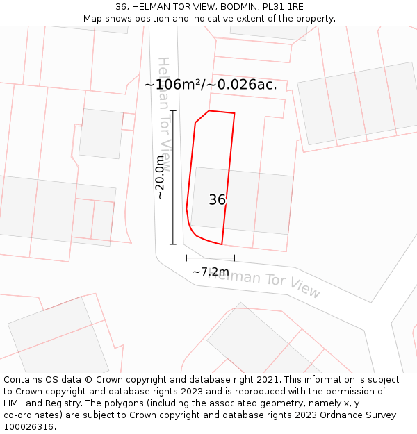 36, HELMAN TOR VIEW, BODMIN, PL31 1RE: Plot and title map