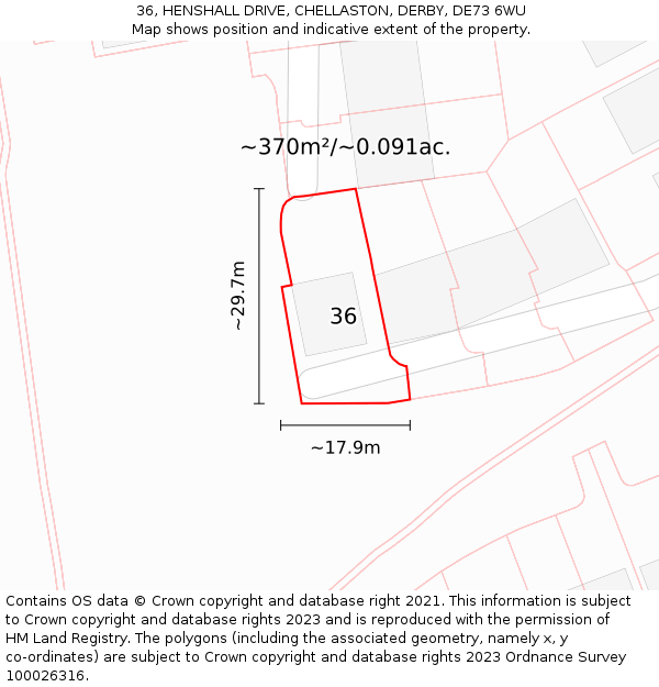36, HENSHALL DRIVE, CHELLASTON, DERBY, DE73 6WU: Plot and title map