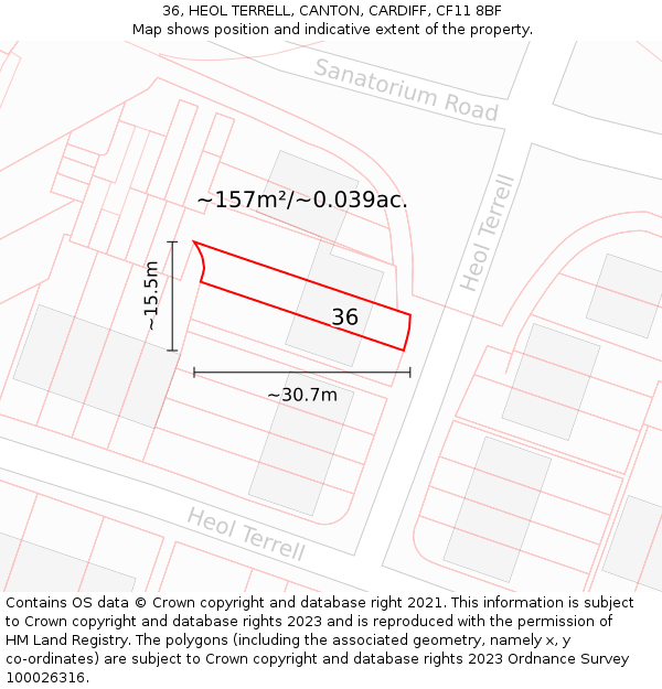 36, HEOL TERRELL, CANTON, CARDIFF, CF11 8BF: Plot and title map