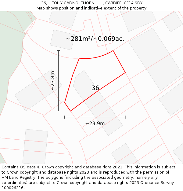 36, HEOL Y CADNO, THORNHILL, CARDIFF, CF14 9DY: Plot and title map