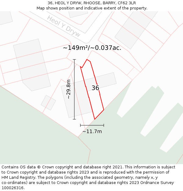 36, HEOL Y DRYW, RHOOSE, BARRY, CF62 3LR: Plot and title map