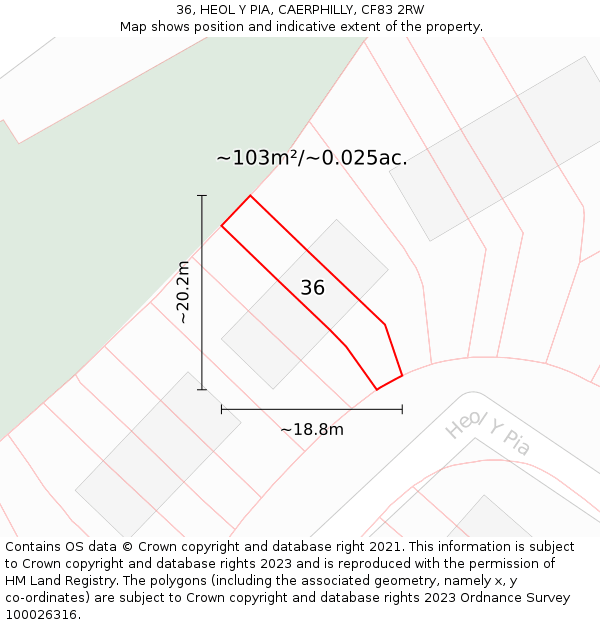 36, HEOL Y PIA, CAERPHILLY, CF83 2RW: Plot and title map