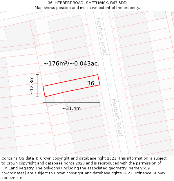 36, HERBERT ROAD, SMETHWICK, B67 5DD: Plot and title map