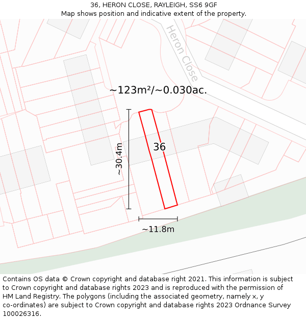 36, HERON CLOSE, RAYLEIGH, SS6 9GF: Plot and title map