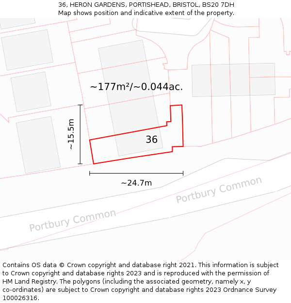36, HERON GARDENS, PORTISHEAD, BRISTOL, BS20 7DH: Plot and title map