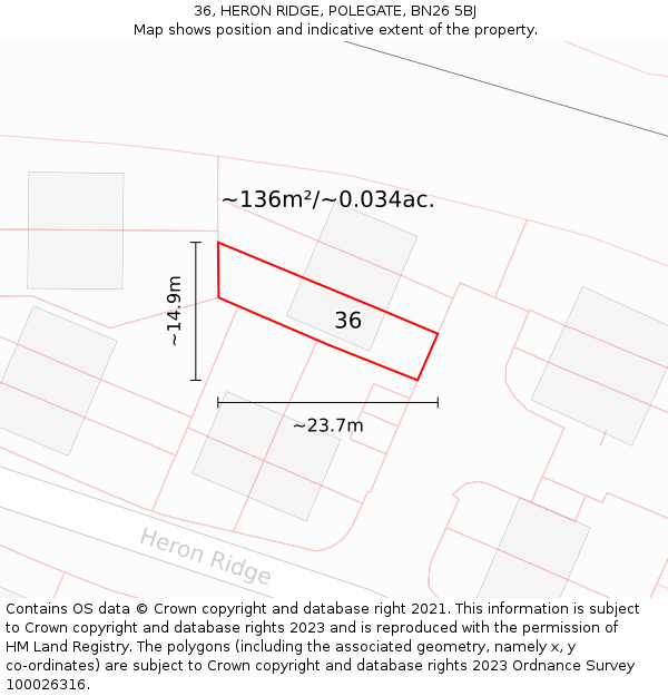 36, HERON RIDGE, POLEGATE, BN26 5BJ: Plot and title map