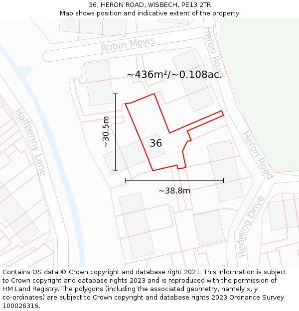 36, HERON ROAD, WISBECH, PE13 2TR: Plot and title map