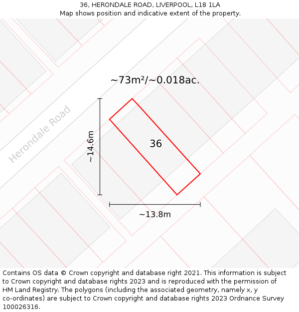 36, HERONDALE ROAD, LIVERPOOL, L18 1LA: Plot and title map