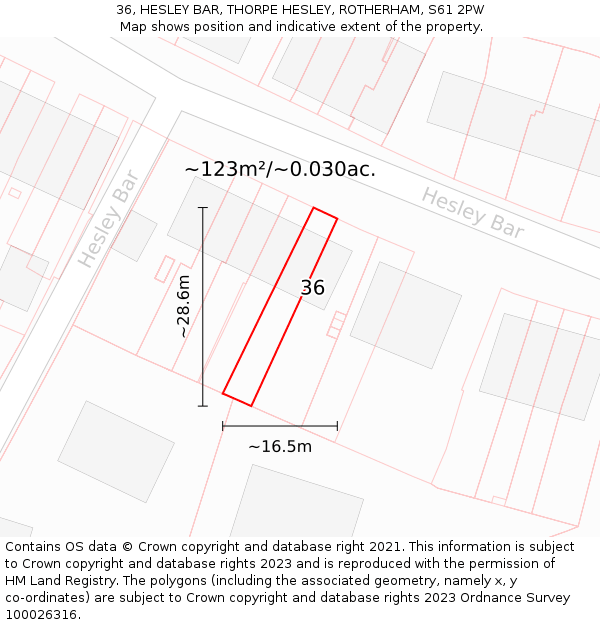 36, HESLEY BAR, THORPE HESLEY, ROTHERHAM, S61 2PW: Plot and title map