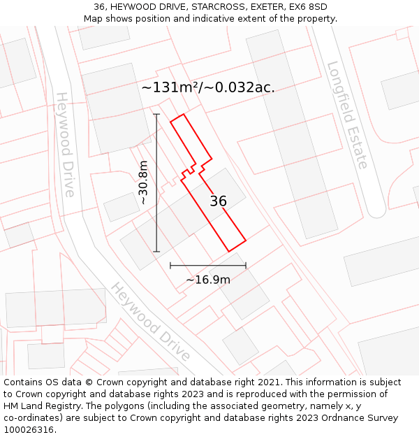 36, HEYWOOD DRIVE, STARCROSS, EXETER, EX6 8SD: Plot and title map