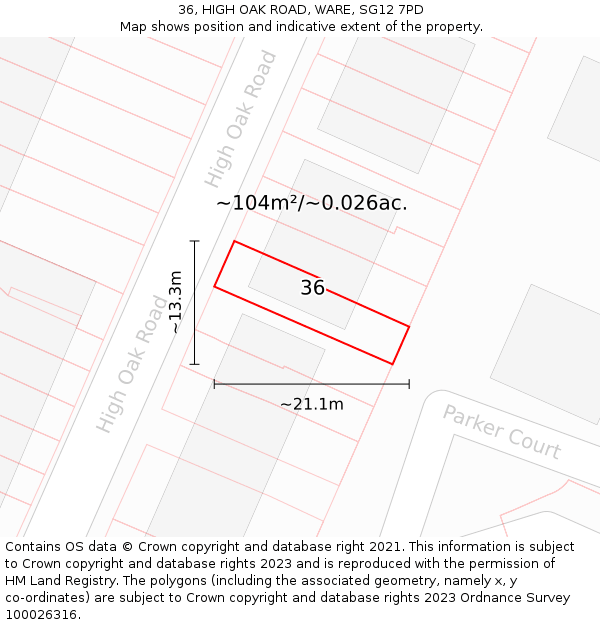 36, HIGH OAK ROAD, WARE, SG12 7PD: Plot and title map