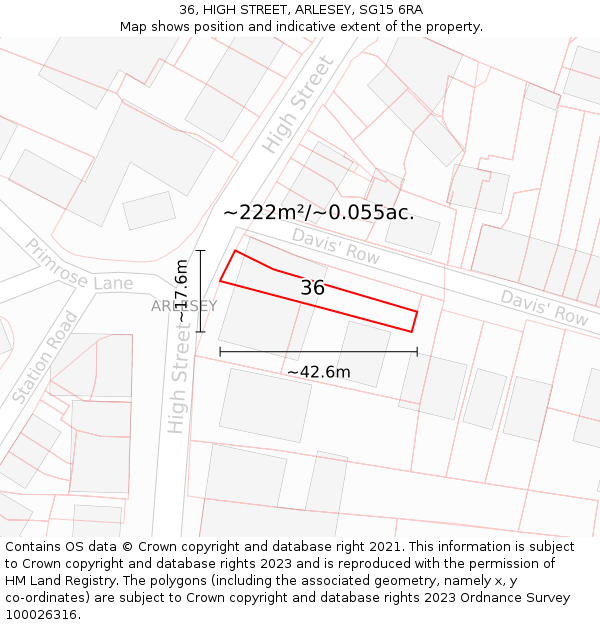 36, HIGH STREET, ARLESEY, SG15 6RA: Plot and title map