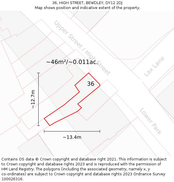 36, HIGH STREET, BEWDLEY, DY12 2DJ: Plot and title map