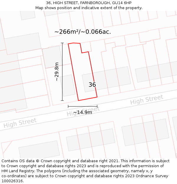 36, HIGH STREET, FARNBOROUGH, GU14 6HP: Plot and title map