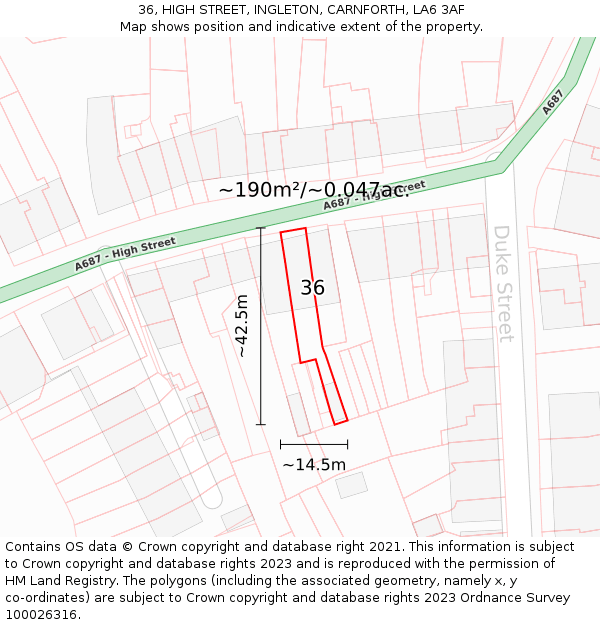 36, HIGH STREET, INGLETON, CARNFORTH, LA6 3AF: Plot and title map