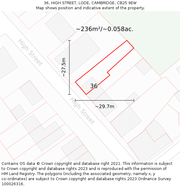 36, HIGH STREET, LODE, CAMBRIDGE, CB25 9EW: Plot and title map