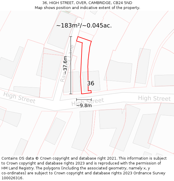36, HIGH STREET, OVER, CAMBRIDGE, CB24 5ND: Plot and title map