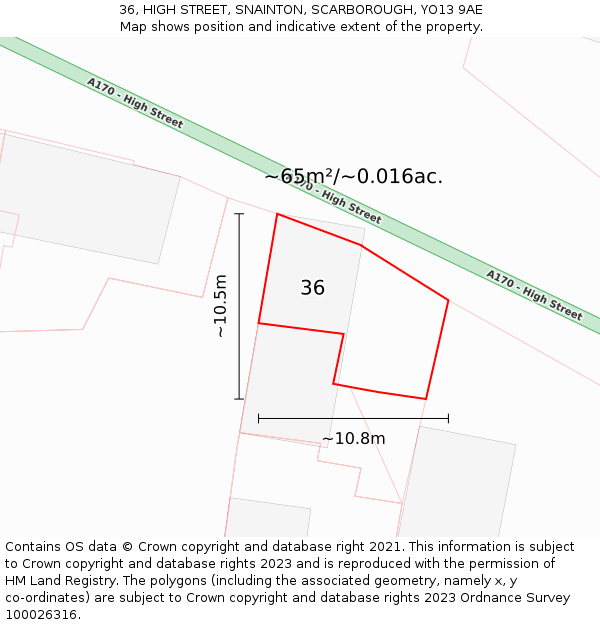 36, HIGH STREET, SNAINTON, SCARBOROUGH, YO13 9AE: Plot and title map