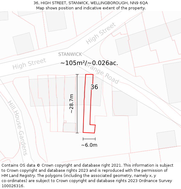 36, HIGH STREET, STANWICK, WELLINGBOROUGH, NN9 6QA: Plot and title map