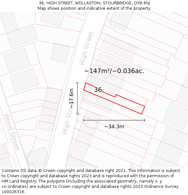 36, HIGH STREET, WOLLASTON, STOURBRIDGE, DY8 4NJ: Plot and title map