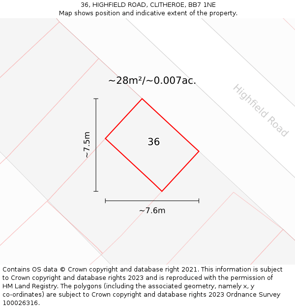 36, HIGHFIELD ROAD, CLITHEROE, BB7 1NE: Plot and title map