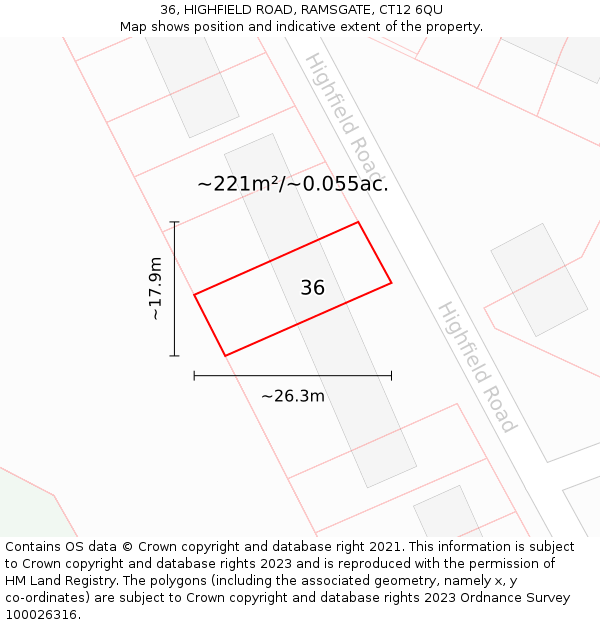 36, HIGHFIELD ROAD, RAMSGATE, CT12 6QU: Plot and title map