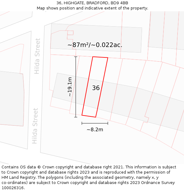36, HIGHGATE, BRADFORD, BD9 4BB: Plot and title map