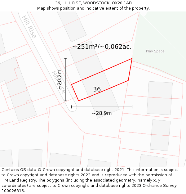 36, HILL RISE, WOODSTOCK, OX20 1AB: Plot and title map