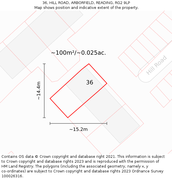 36, HILL ROAD, ARBORFIELD, READING, RG2 9LP: Plot and title map