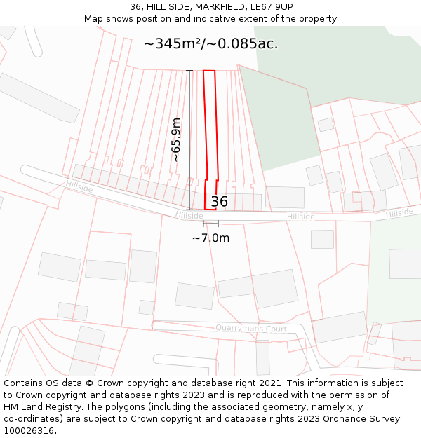 36, HILL SIDE, MARKFIELD, LE67 9UP: Plot and title map