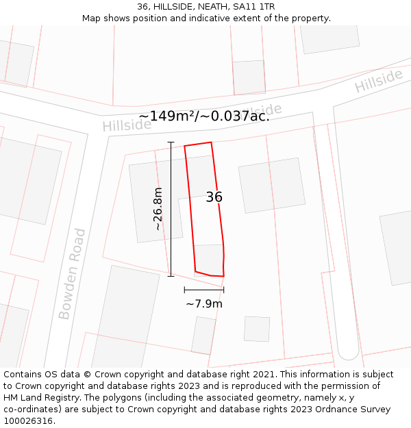 36, HILLSIDE, NEATH, SA11 1TR: Plot and title map