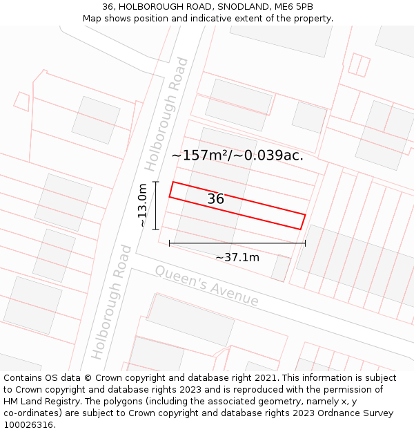 36, HOLBOROUGH ROAD, SNODLAND, ME6 5PB: Plot and title map