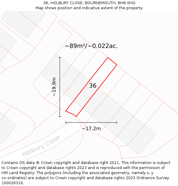 36, HOLBURY CLOSE, BOURNEMOUTH, BH8 0HG: Plot and title map