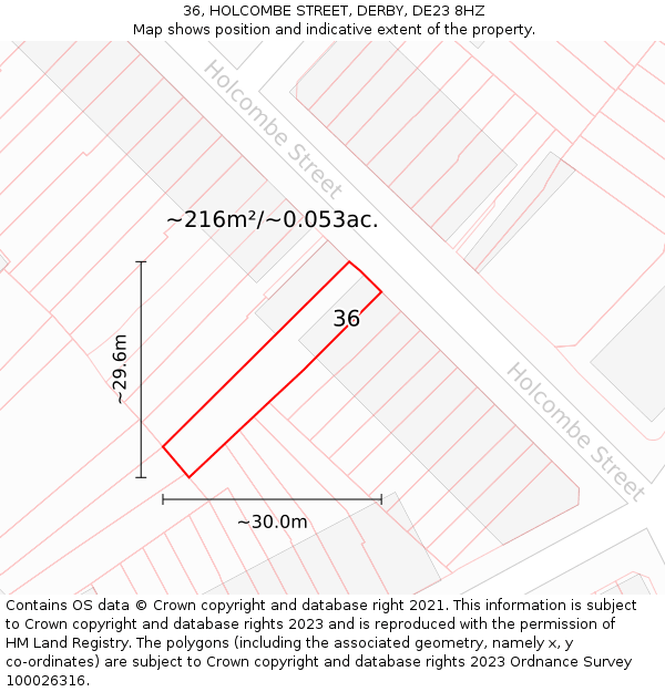 36, HOLCOMBE STREET, DERBY, DE23 8HZ: Plot and title map