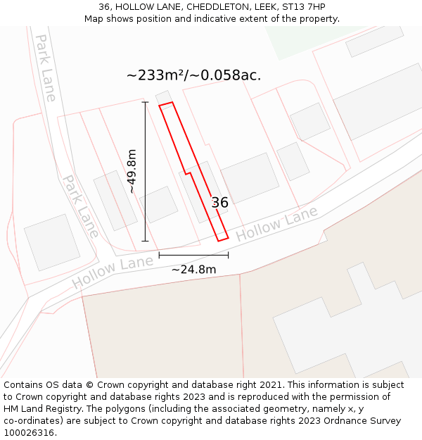 36, HOLLOW LANE, CHEDDLETON, LEEK, ST13 7HP: Plot and title map